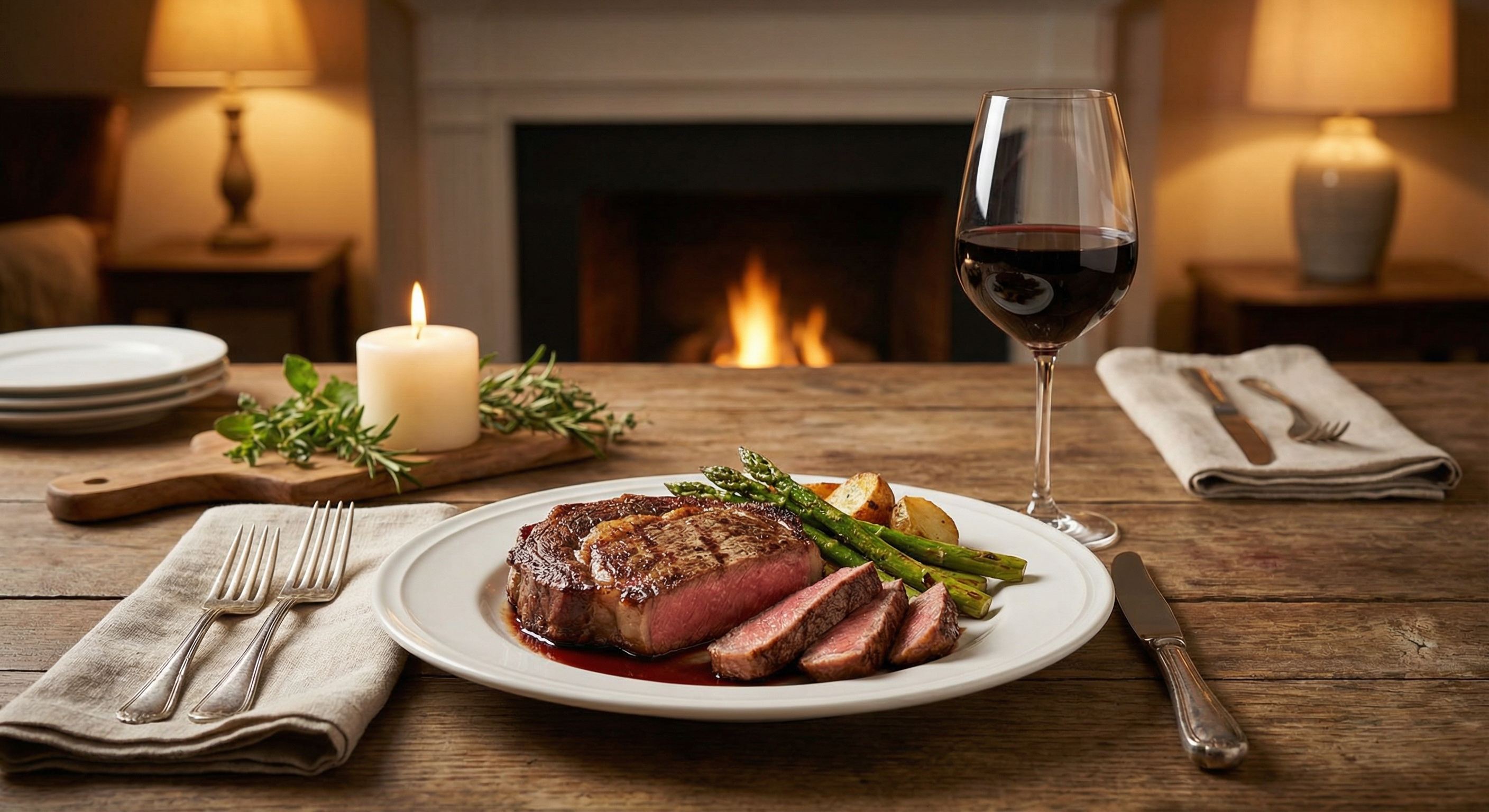 Steakhouse-style sides including roasted vegetables and fresh salads