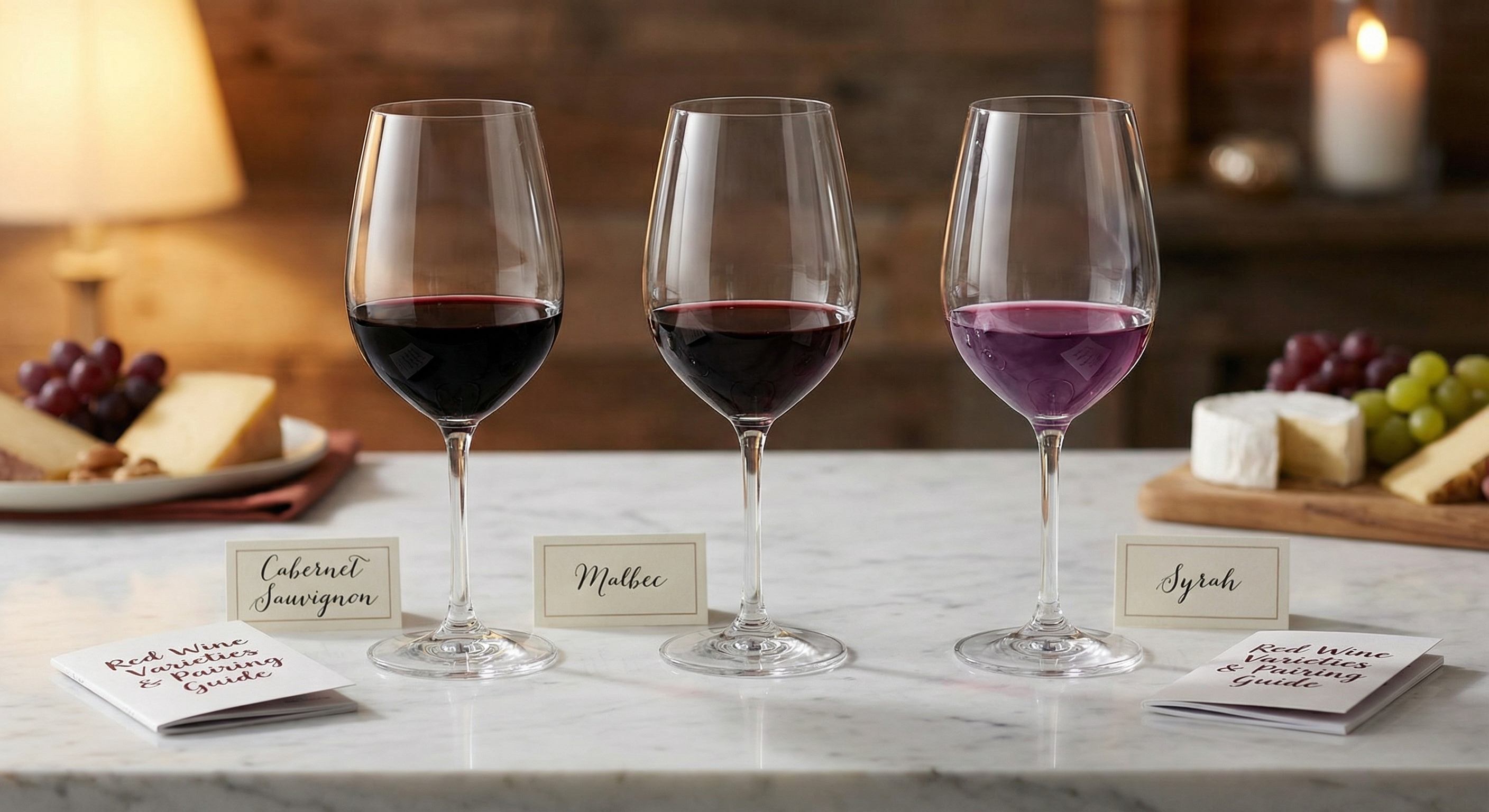 Red wine varieties from Cabernet Sauvignon to Malbec to Syrah showing the color spectrum